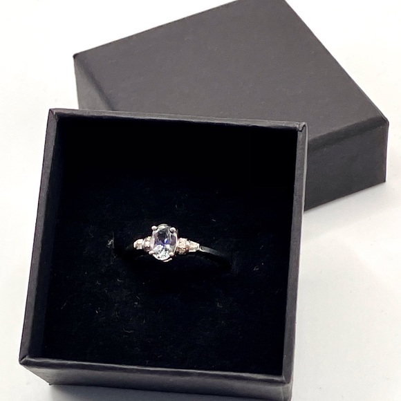 Peacock Tanzanite Ring, Natural Diamond accents in Platinum over Sterling Silver - Picture 13 of 13